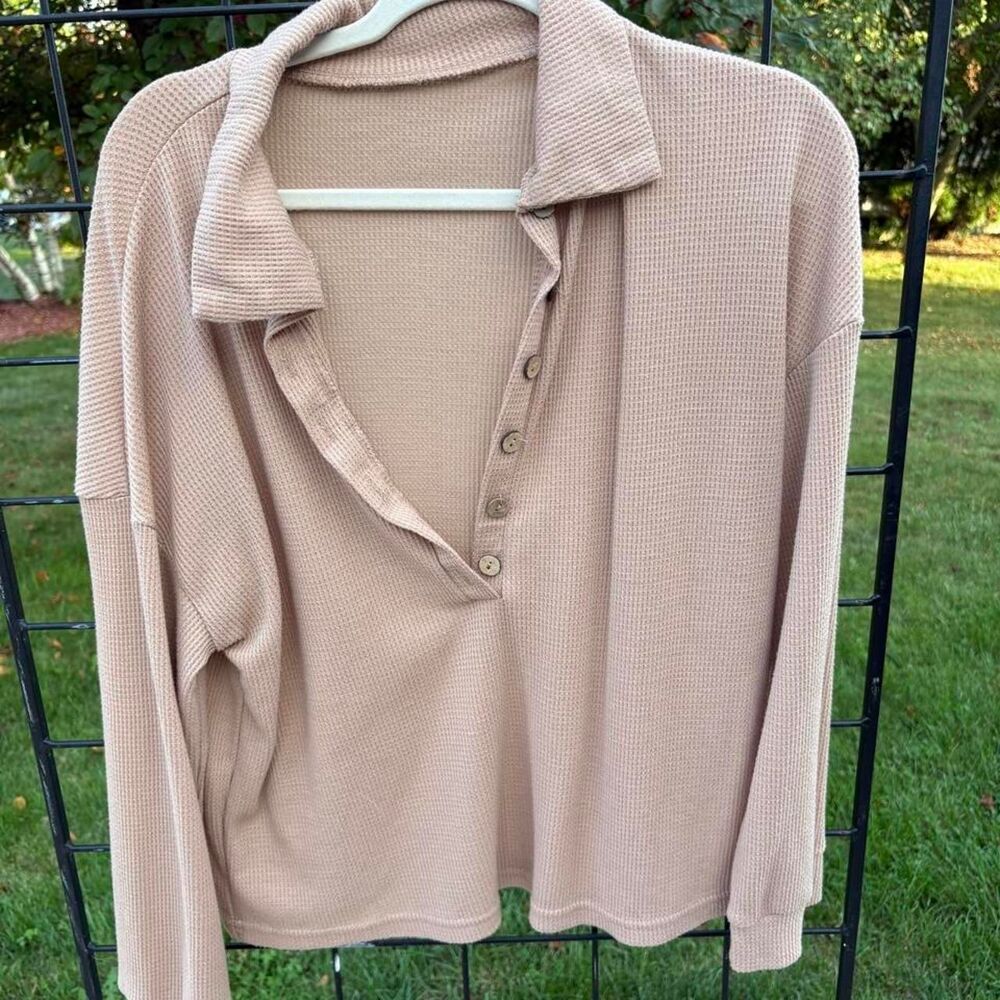 Shein Women's Tan and Pink Shirt